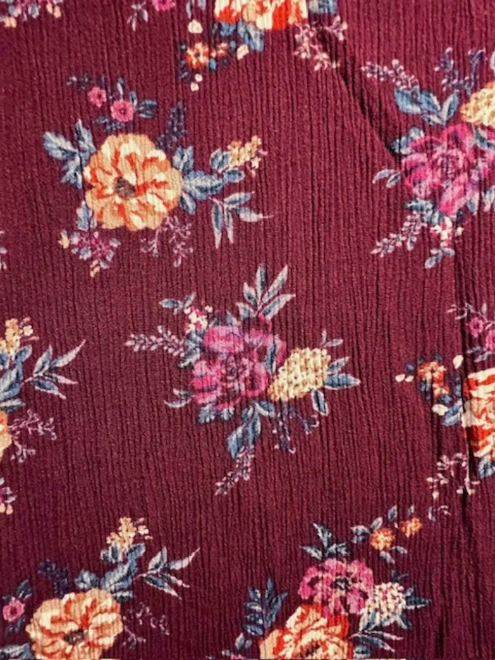 XHILARATION Vibrant floral maroon‎ pants elastic waist lightweight flowy Wide Sm
